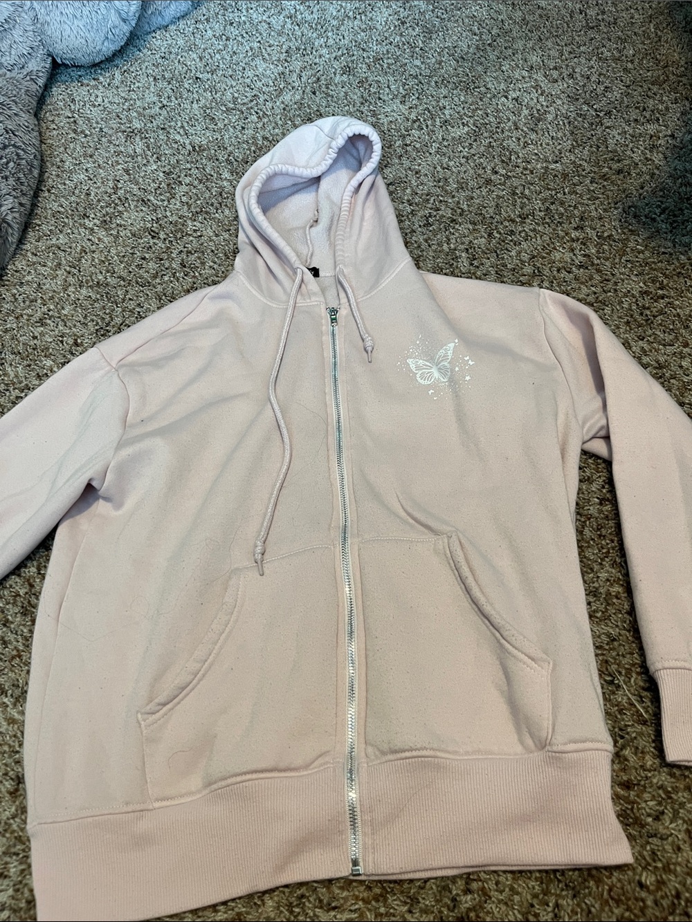 Light Pink Zip-Up Hoodie with Butterfly Accent